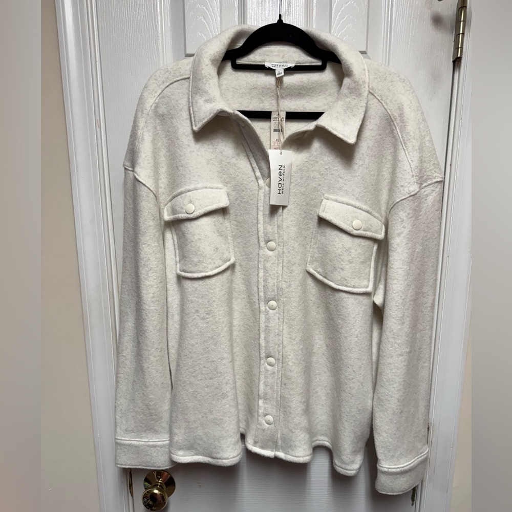 NWT HAVEN Well Within White Wool Fleece Shirt Jacket Cabincore - Picture 2 of 9